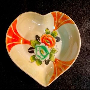 VTG MCM Heart Shaped Trinket Dish Made In Japan Lustreware Flowers Valentines